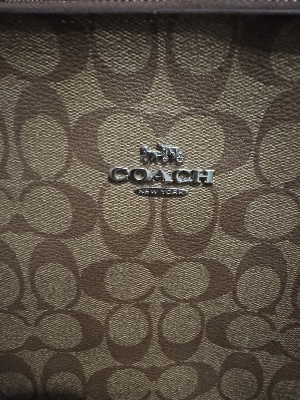 Coach Brown Signature Canvas Tote with Leather Trim